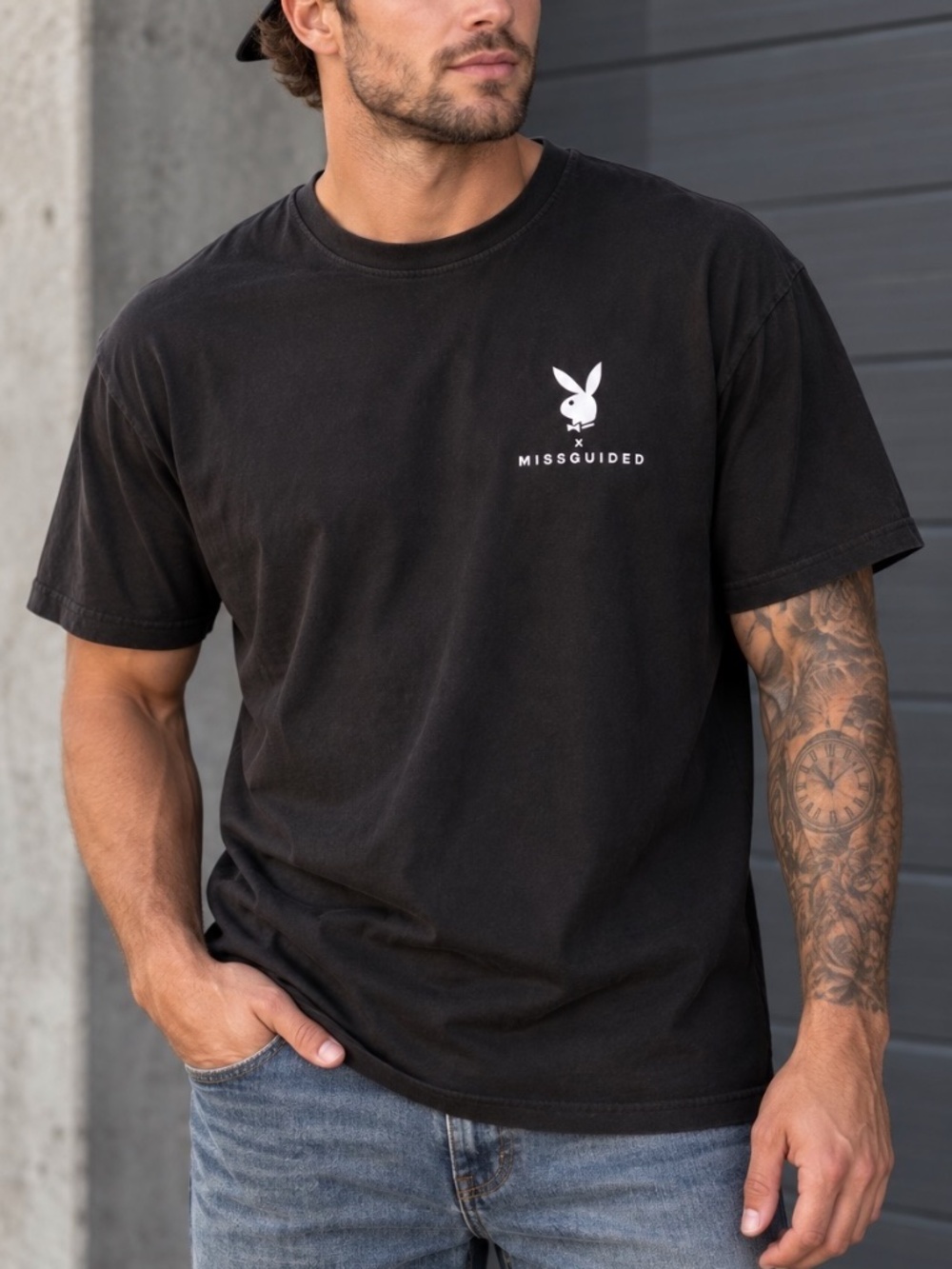 Playboy Misguided T-Shirt Mens Size Large Black Logo Casual